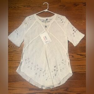 IRO Cream Short Sleeve Top with Geometric Accents